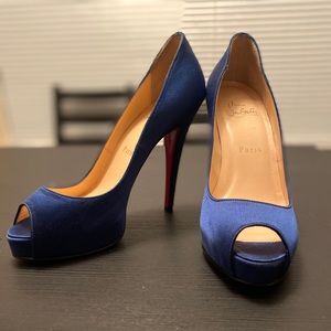 Christian Louboutin Satin Blue Peep Toe Heels